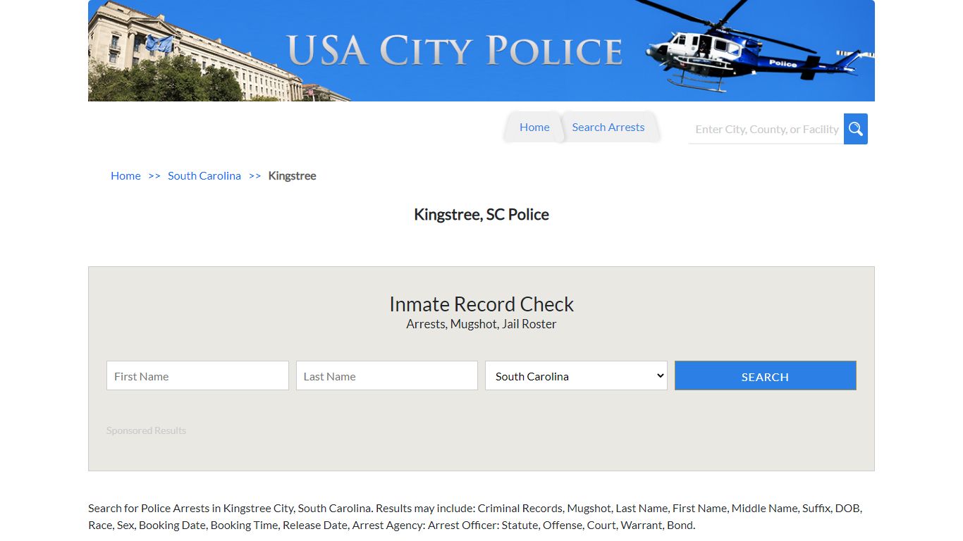 Kingstree, SC Police | Jail Records