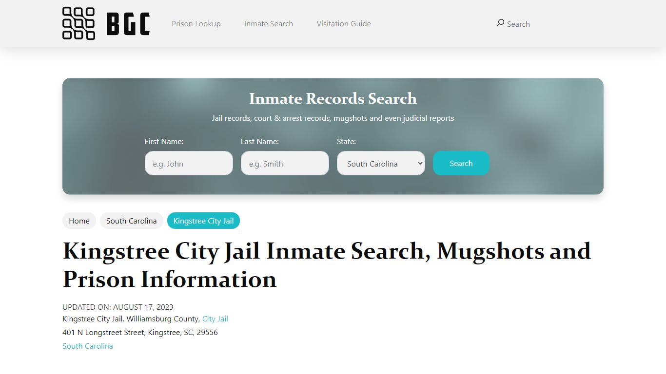 Kingstree City Jail Inmate Search, Mugshots, Visitation, Phone no ...